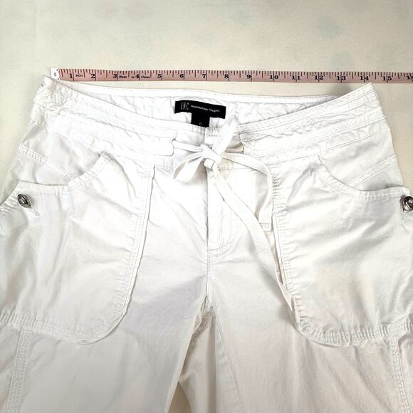 INC White Cargo Utility Pants Bling Buttons Zip Front Drawstring Waist - Picture 12 of 16